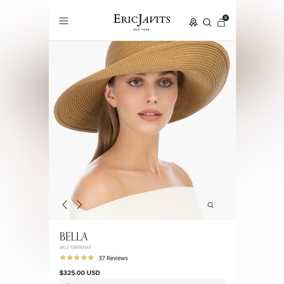 ERIC JAVITS Bella Natural Wide Brim Floppy Lightweight Straw Hat Orig$325 - Picture 7 of 16